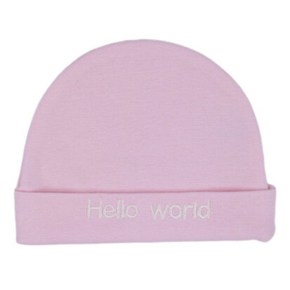 Mutsje rond hello world, roze