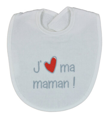 Bavoir j'aime ma maman, blanc/gris