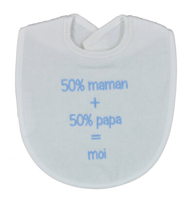 Bavoir 50% maman + 50% papa, bleu