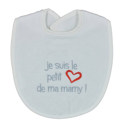 Bavoir coeur de ma mamy, blanc/gris