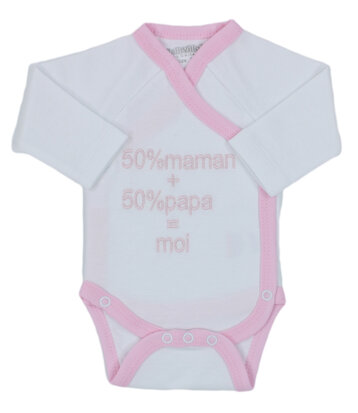 Body 50% maman + 50% papa, blanc/rose