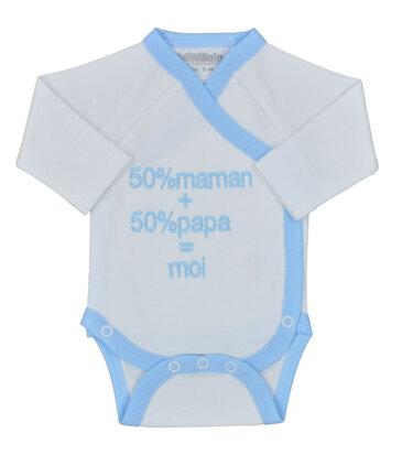 Body 50% maman + 50% papa, blanc/bleu