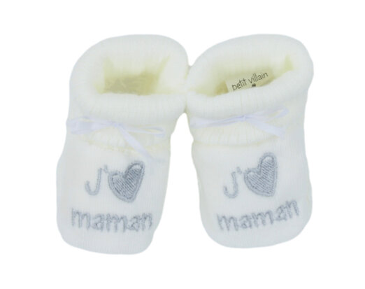 Chaussons j'aime maman, blanc/gris