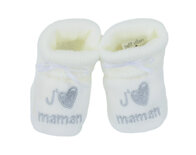 Chaussons j'aime maman, blanc/gris