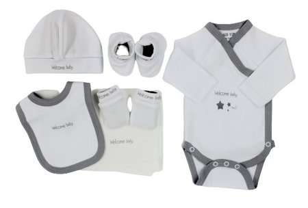 6-delige giftset welcome baby wit/grijs