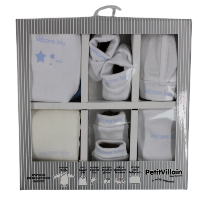 6-delige giftset welcome baby wit/blauw