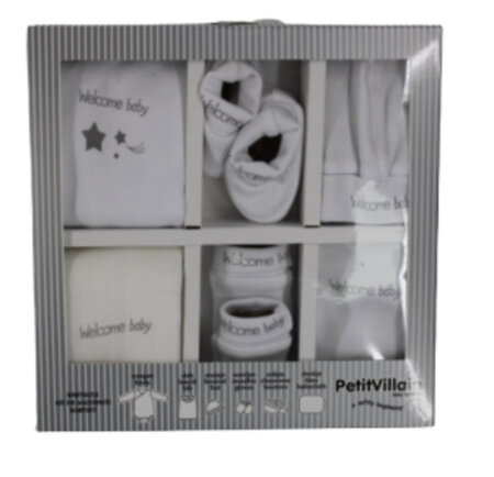 6-delige giftset welcome baby wit/grijs