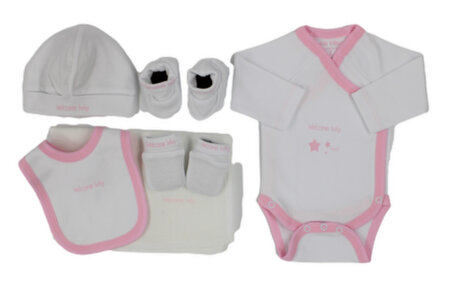 6-dlg giftset welcome baby wit/roze